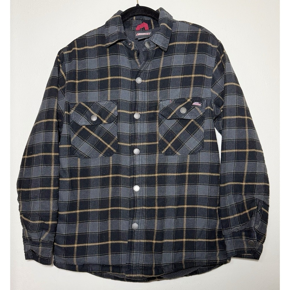 Dickies Sherpa Lined Flannel Shirt Jacket Men's Size Small Plaid Workwear Blue